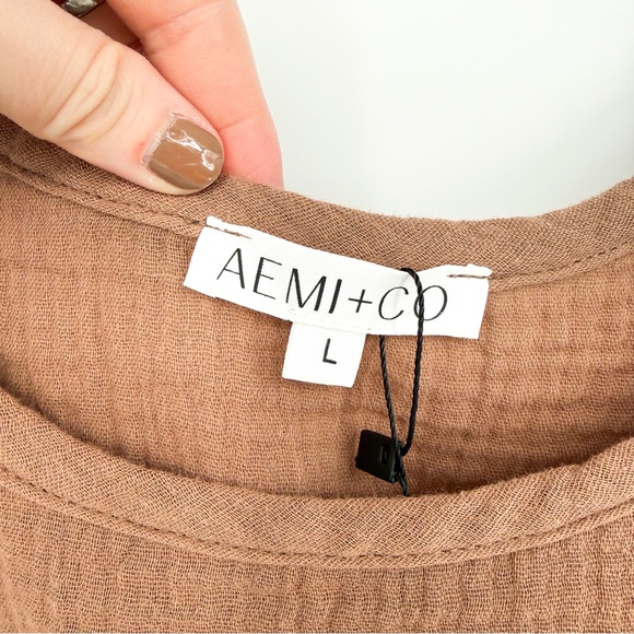 NWT Aemi+Co Midi Cut Out Dress Mocha Brown Cotton Gauze Large - Picture 12 of 15